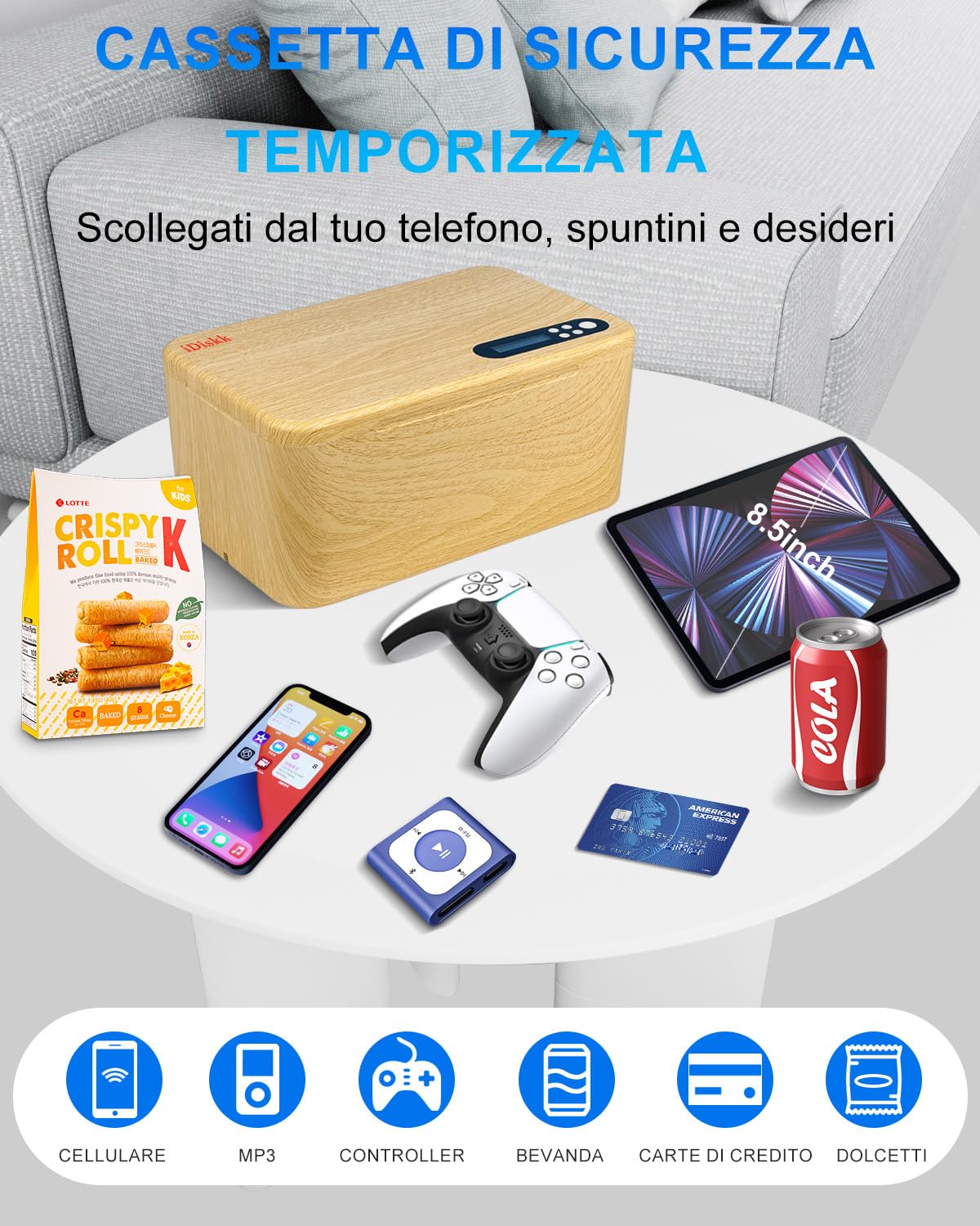 iDiskk Armadietti temporizzati sicuri, armadietto per telefono cellulare con timer, blocco per la gestione della dipendenza, disattivazione dei videogiochi, social media, blocco temporizzato