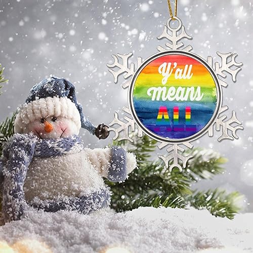 Miniatura 5 de Y'all Means All Adorno para decoración de árbol de Navidad, bisexual orgullo gay, regalo del mismo género, adornos de Navidad de copo de nieve de