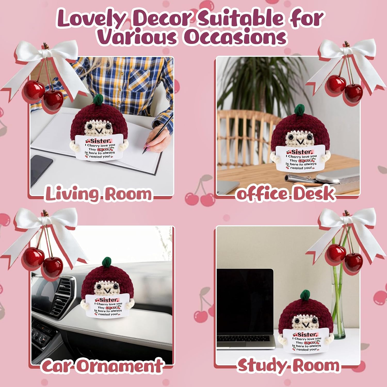 Sister Gifts for Birthday Christmas, Mini Funny Crochet Cherry Gift image 3