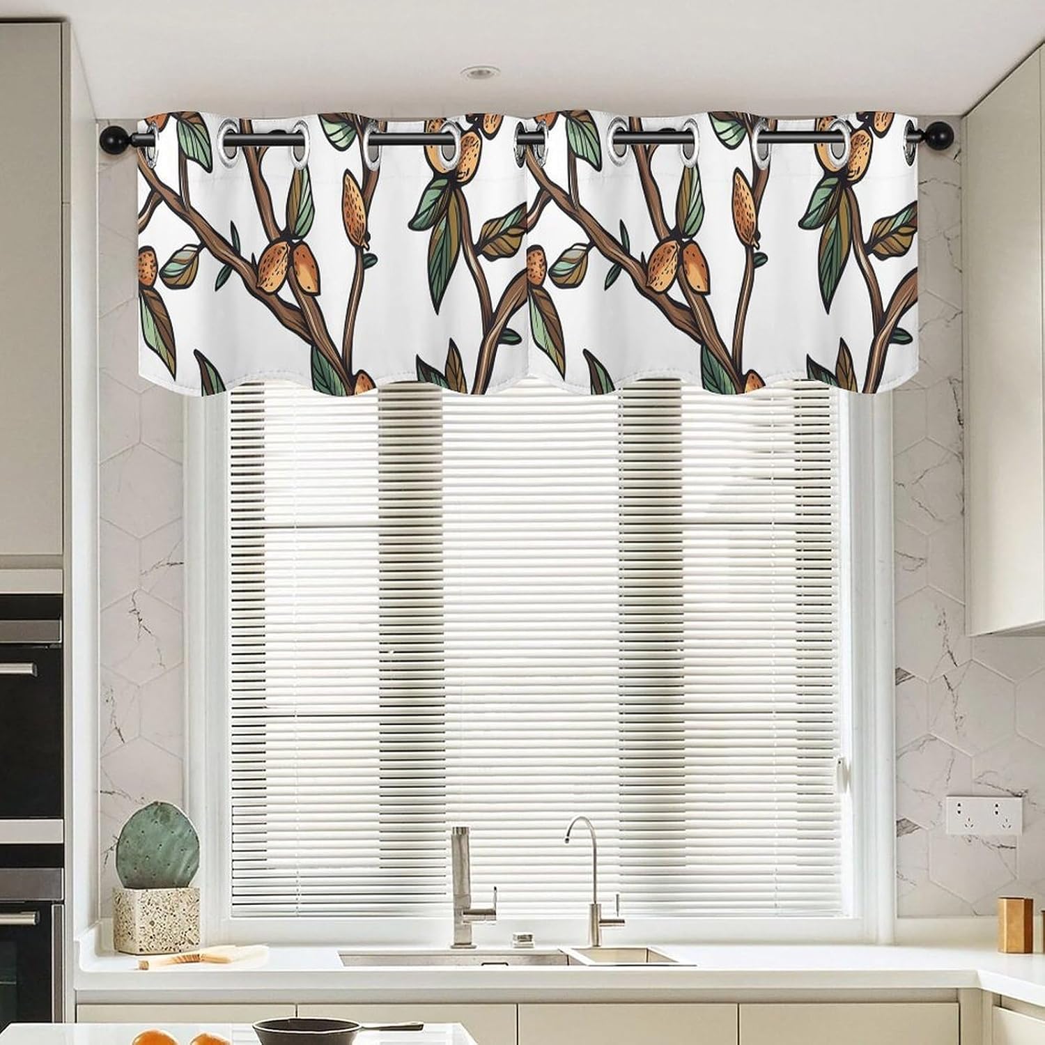 Leaves and Nuts Valance for Windows, 2 Pack Kitchen Curtains Modern Home Decor, Soft Blackout Window Curtains for Living Room & Bedroom, 18 X 52 Inch