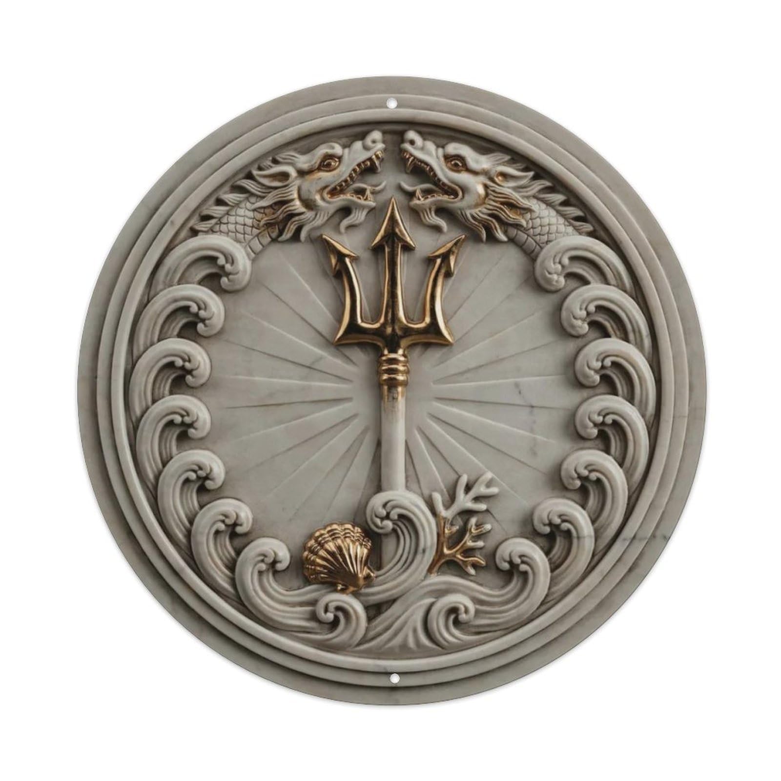 Roman Laurel Wreath 3D Marble Gold Round Metal Tin Sign Plaque