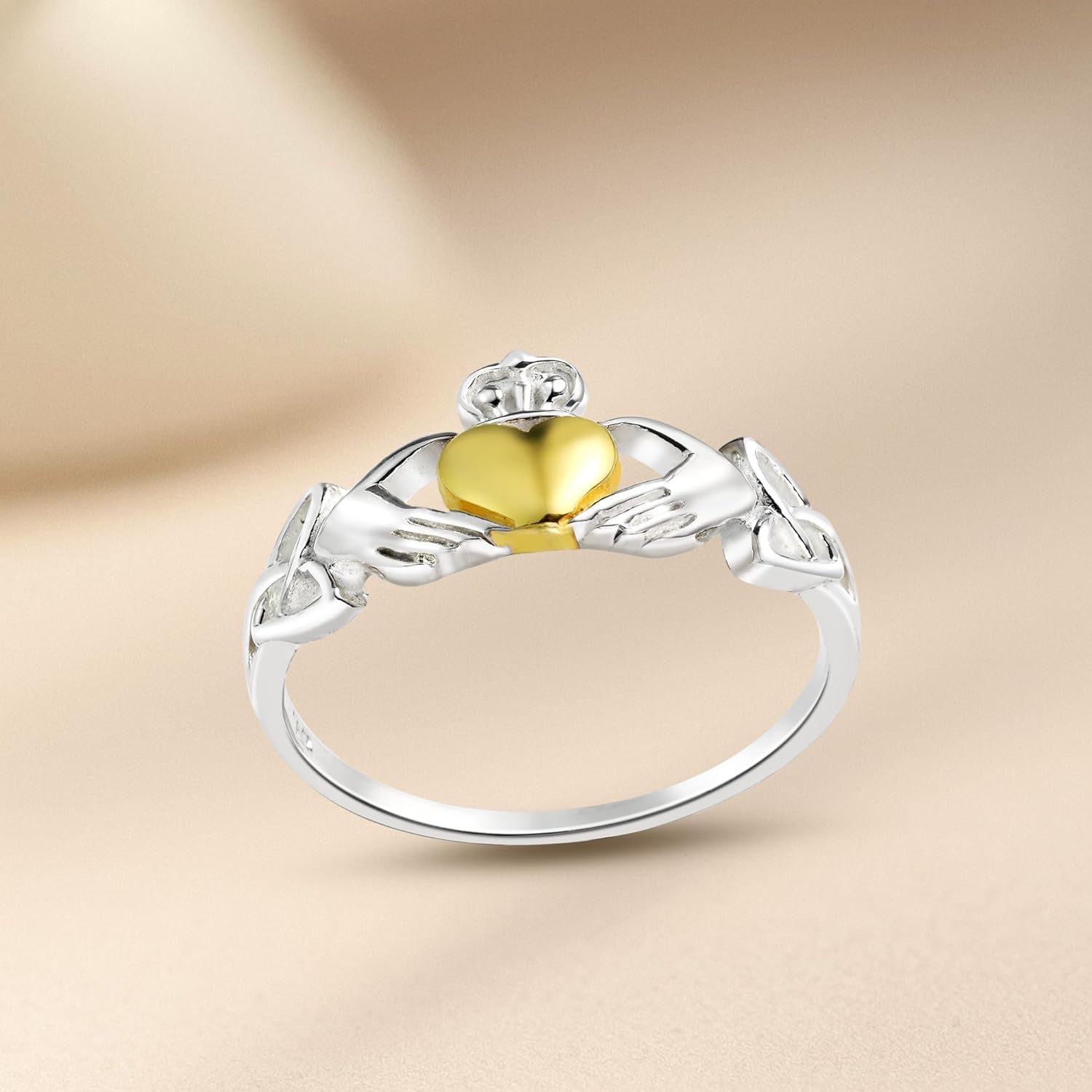 AeraVida Celtic Claddagh Love Heart Rose Gold or Gold Plated Silver Ring | Delicate Wedding Rings For Women | TComfort Fit Silver Rings for Women | Promise Ring | Sterling Silver Rings (Gold-Silver, 9) - Image 5