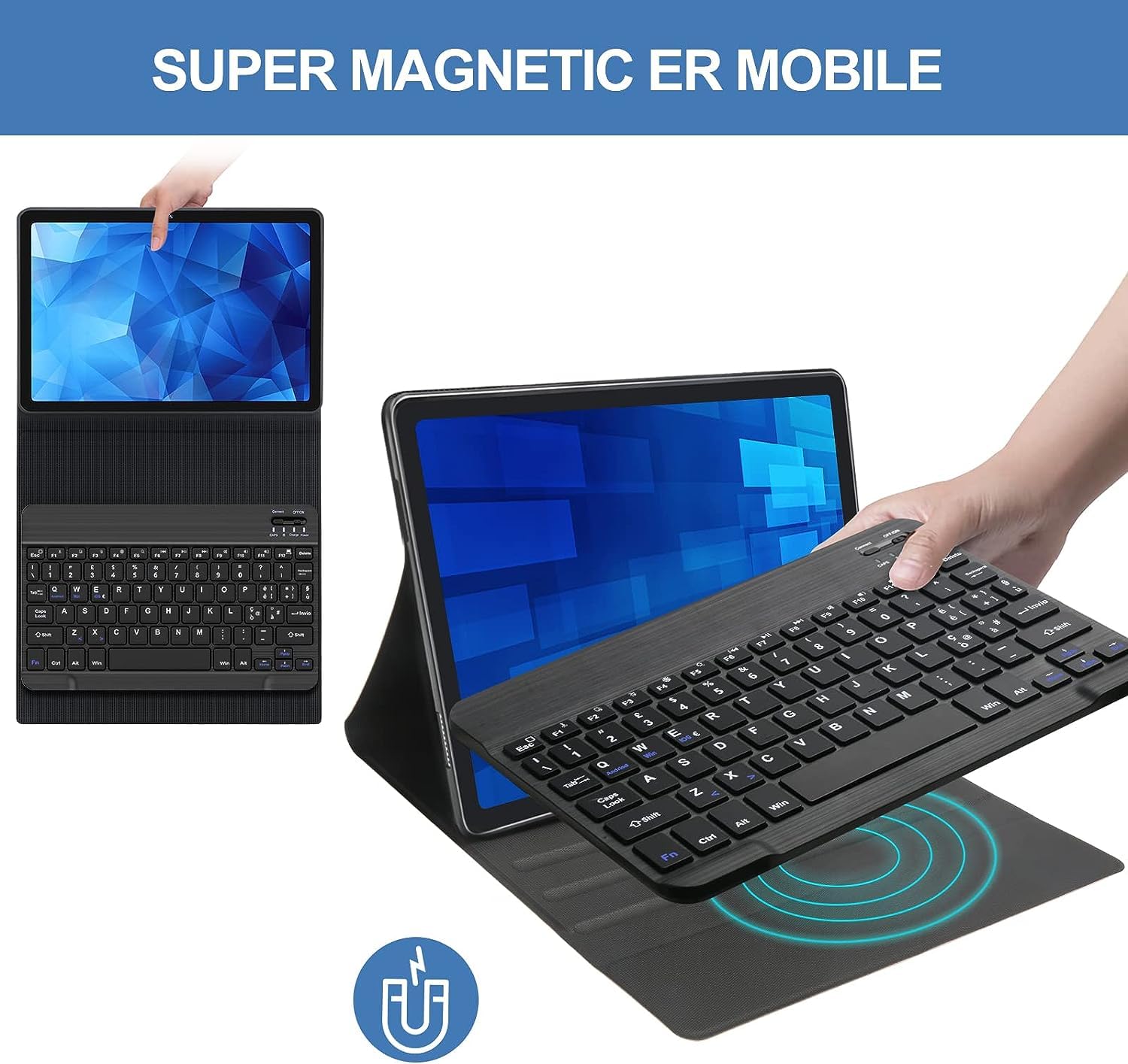 AVNICUD Tastiera per Samsung Tab A8 10.5 Pollici 2021, Custodia con Tastiera per Samsung Galaxy Tab A8 (SM-X200/X205/X207), Cover Per Galaxy Tab A8 con Tastiera Bluetooth Rimovibile- Italiana, Nero