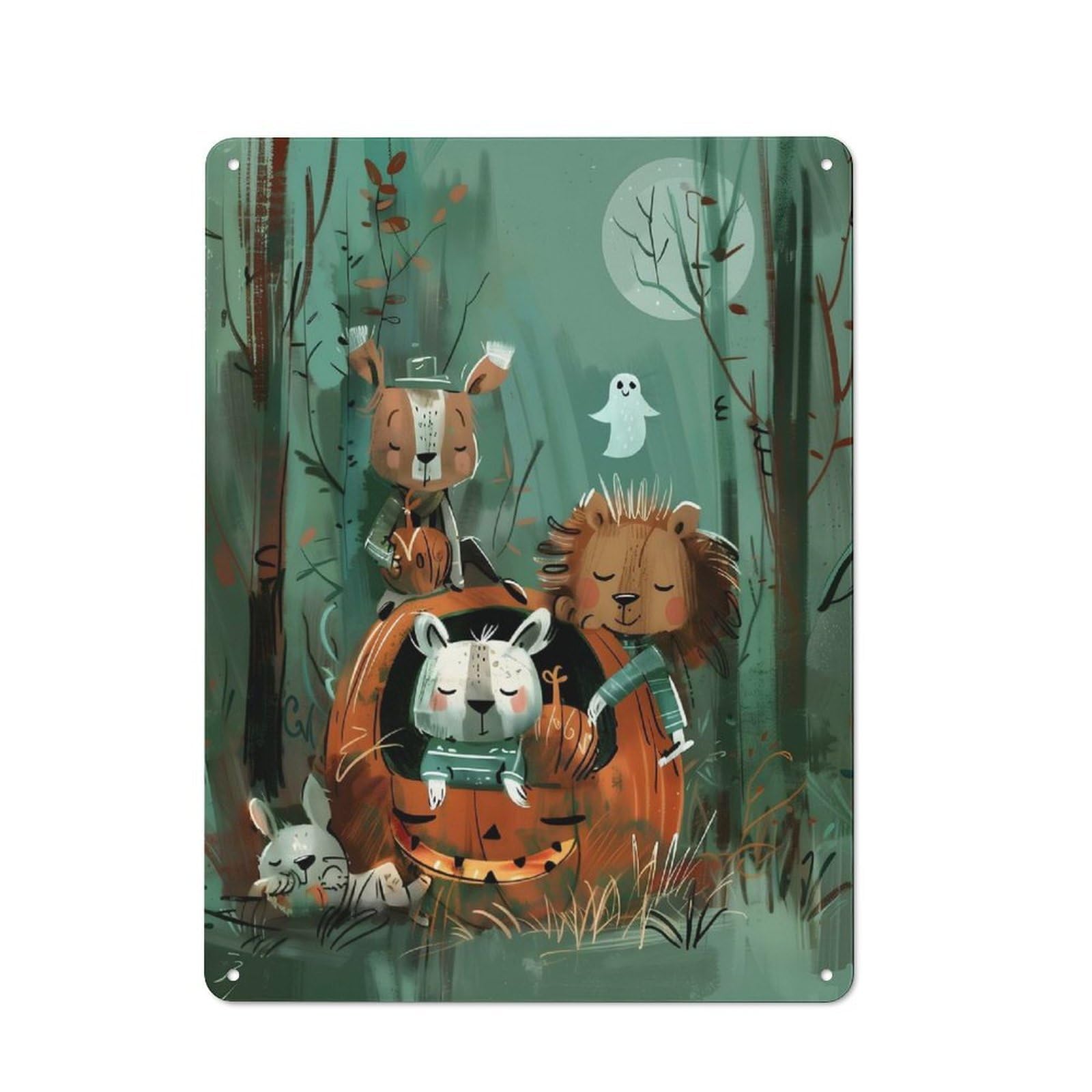 Junmoney Pumpkin Guardians – Forest Protectors Of Hall Rustic Tin Sign 40X30cm Featuring Oween For Bar Or Restaurant, A Housewarming Gift For Bar Decor Enthusiasts