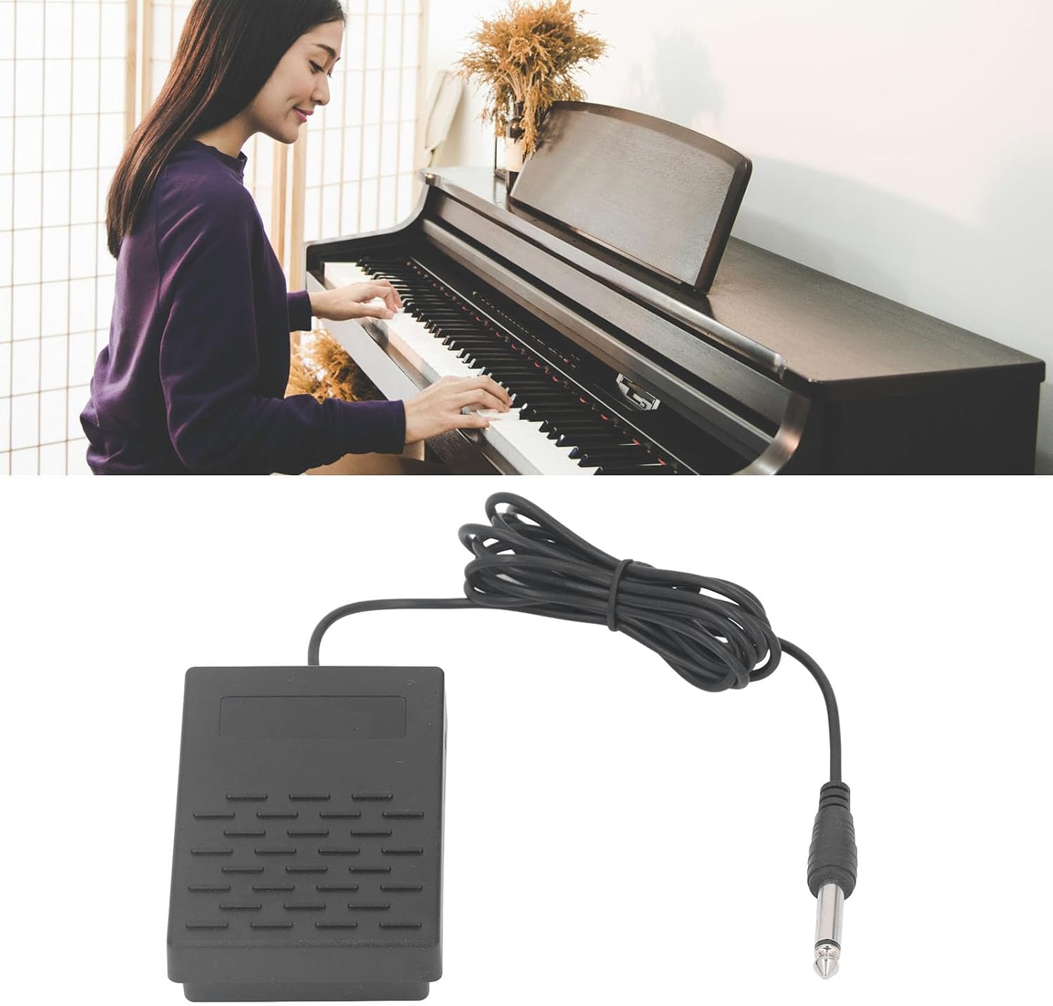 Keyboard Pedal Sustain Switch, 6.35mm Universal Sustain Pedal Electric Keyboard Momentary Footswitch Stepper Synthesizer (Black)
