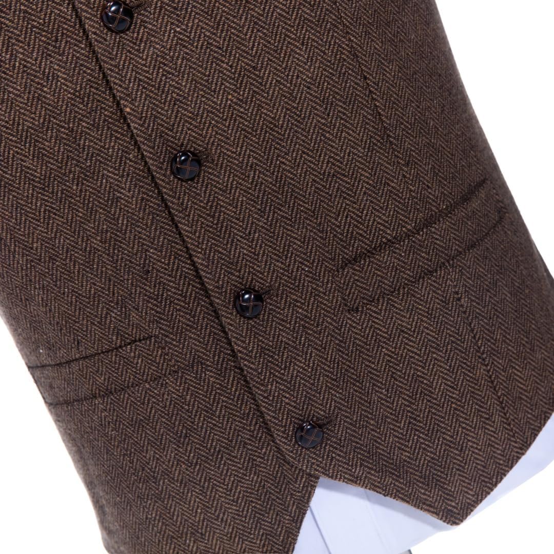 Men's V-Neck Suit Vests Slim Fit Casual Business Formal Herringbone Tweed Wool Waistcoat Wedding Groomsmen Suit Vest - Image 5