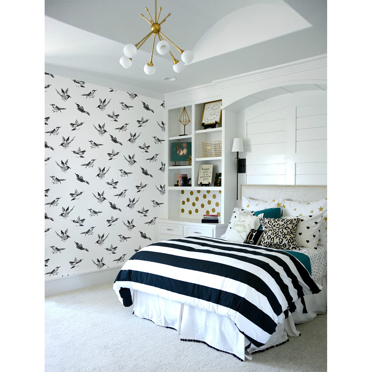 Stickers Muraux Auto-Adhésive Coloray 152x104 cm Motif Oiseaux Minimalistes pour Meuble