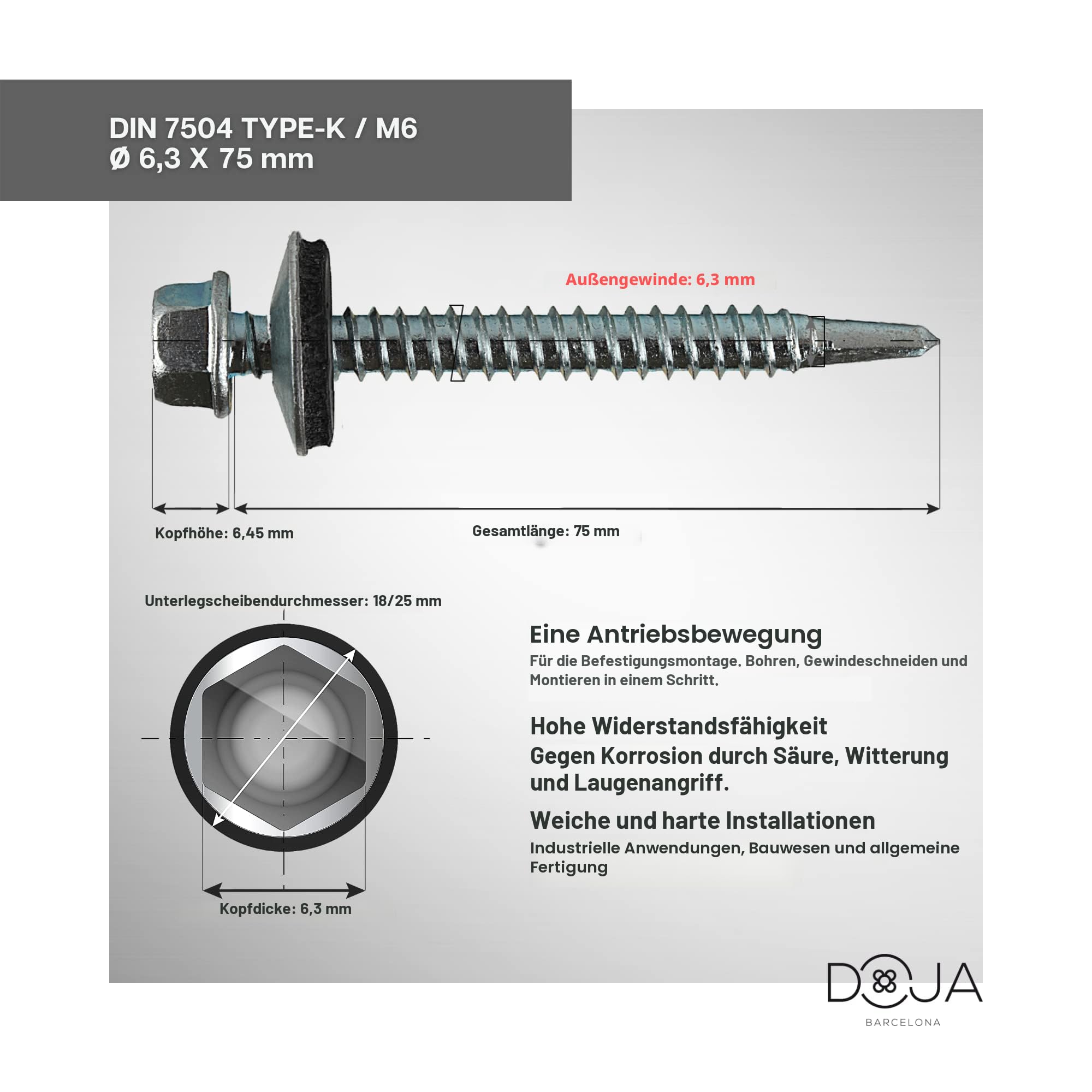 DOJA INDUSTRIAL | SELBSTSCHNEIDENDE SCHRAUBEN STAHL | PACK 50 | 6,3x120mm | Verzinkt | Sechskant Bohrschrauben Metall mit Dichtung | Spenglerschrauben mit Dichtscheibe/Blechschrauben Selbstschneidend