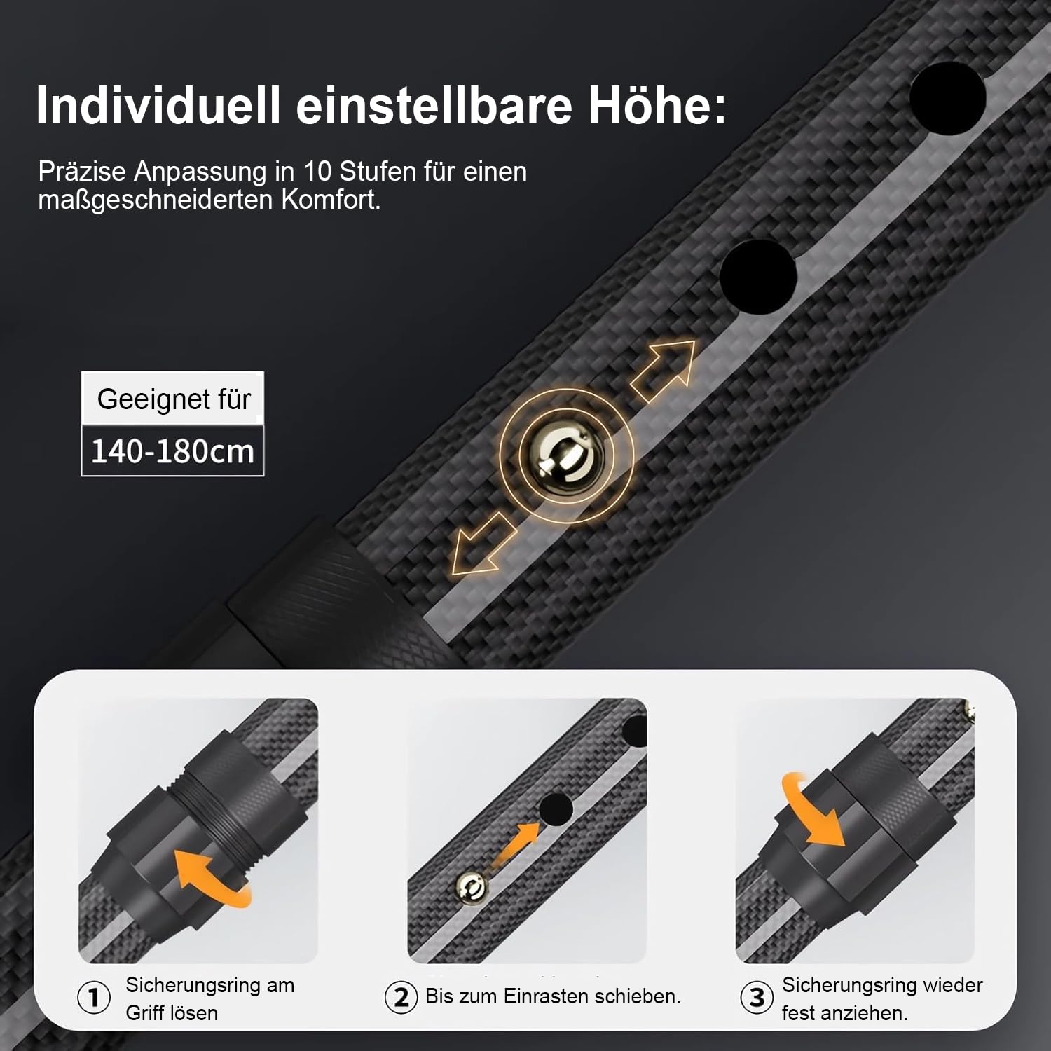 Faltbarer Aluminium Gehstock mit 2 Basen 10-stufig verstellbar 62–97cm | Zusammenklappbarer Gehstock für Senioren Erwachsene mit Doppelboden 100kg Tragkraft, ergonomischer Griff & Handgelenksband