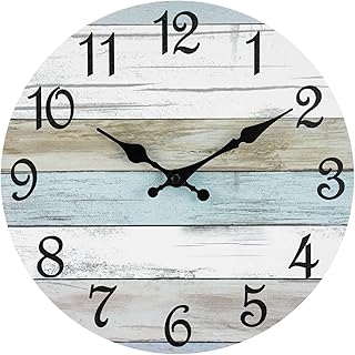 Wall Clock - CHYLIN Silent Non Ticking Wall Clocks Battery Operated, Rustic Coastal Country Clock Decorative for Bathroom Kitchen Bedroom Living Room(10 Inch)