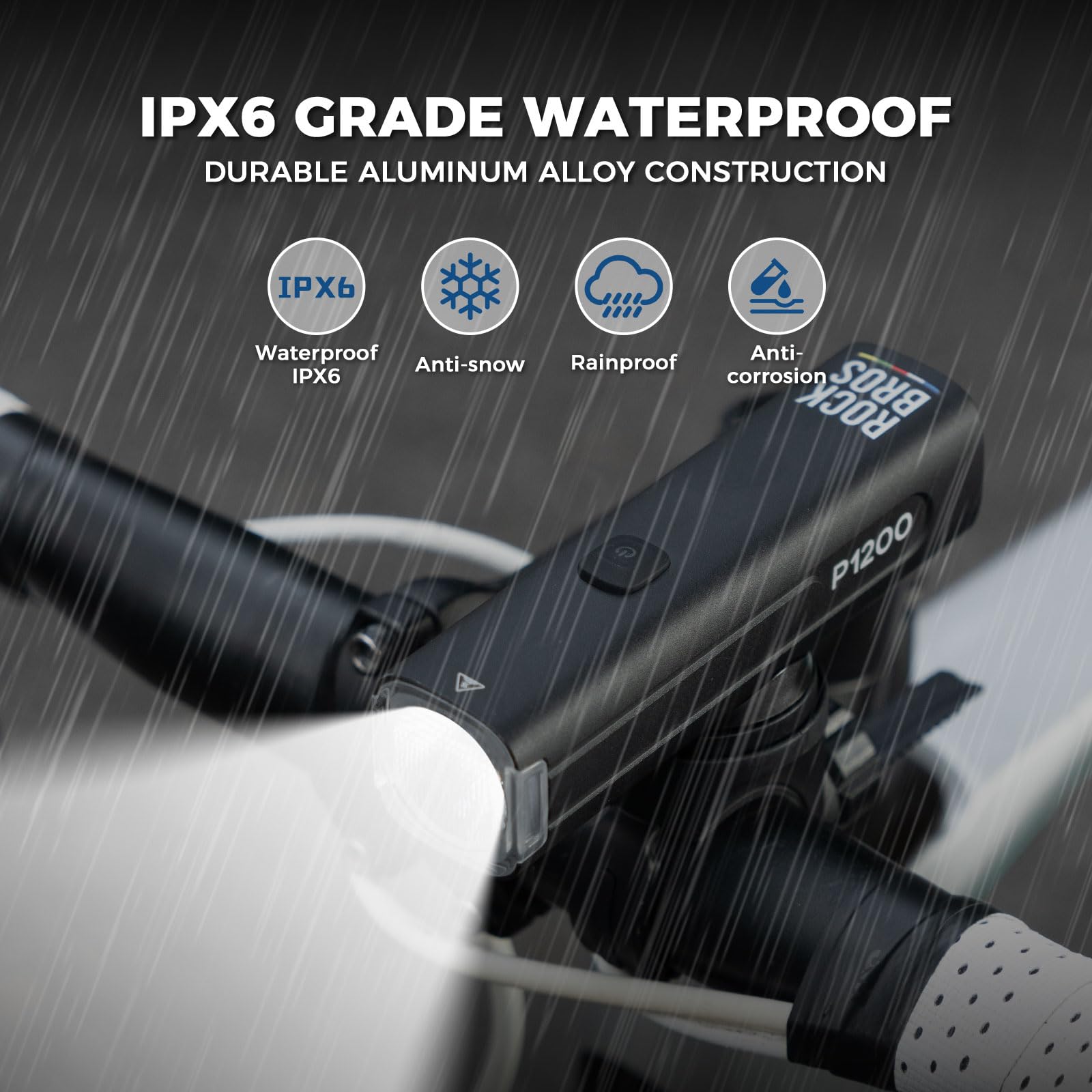 ROCKBROS Road to Sky Lampe Vélo Avant, Lumière Avant Anti-Éblouissement, Rechargeable USB-C Étanche IPX6, avec 6 Modes 120°Rotatif pour Cyclistes Urbains, Cyclisme Nocturne Sécurité