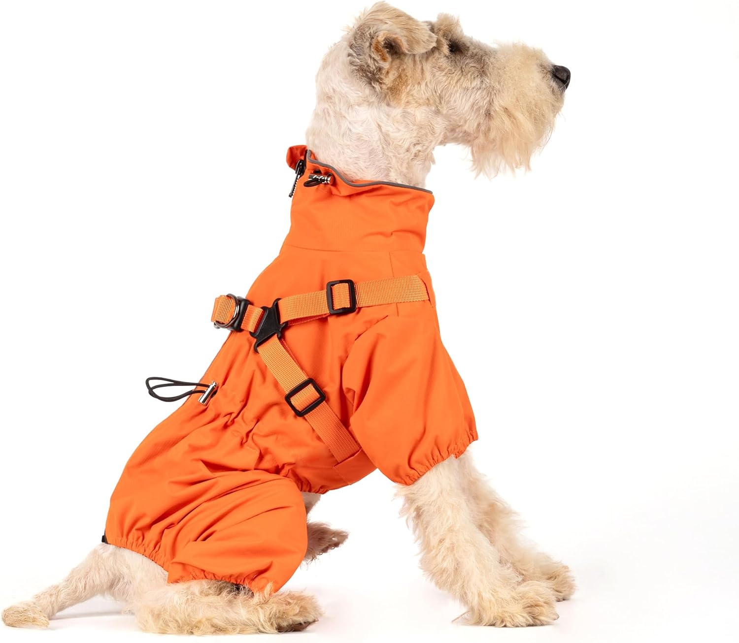 Mile High Life Waterproof Dog Raincoat, Full Coverage Small Dog Rain Coat with Harness, Adjustable 4 Legs Puppy Rain Jacket with Reflective Strip and Elastic Cuffs (Orange, L Back Length 16.1")