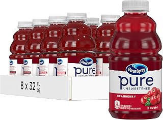 Ocean Spray Pure Unsweetened 100% Cranberry Juice, 32 Fl Oz Bottles (Pack of 8) - No Added Sugar, Pure Tart Nutrition