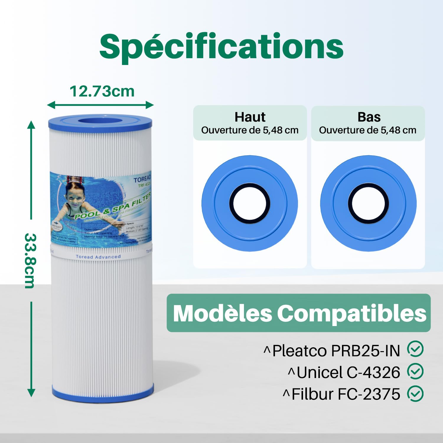 TOREAD Filtre de Remplacement pour Spa Pleatco PRB25-IN, Unicel C-4326, Filbur FC-2375, Pentair R173429, 3005845, 17-2327, 100586, 33521, 25392, 817-2500, Guardian 413-13-106