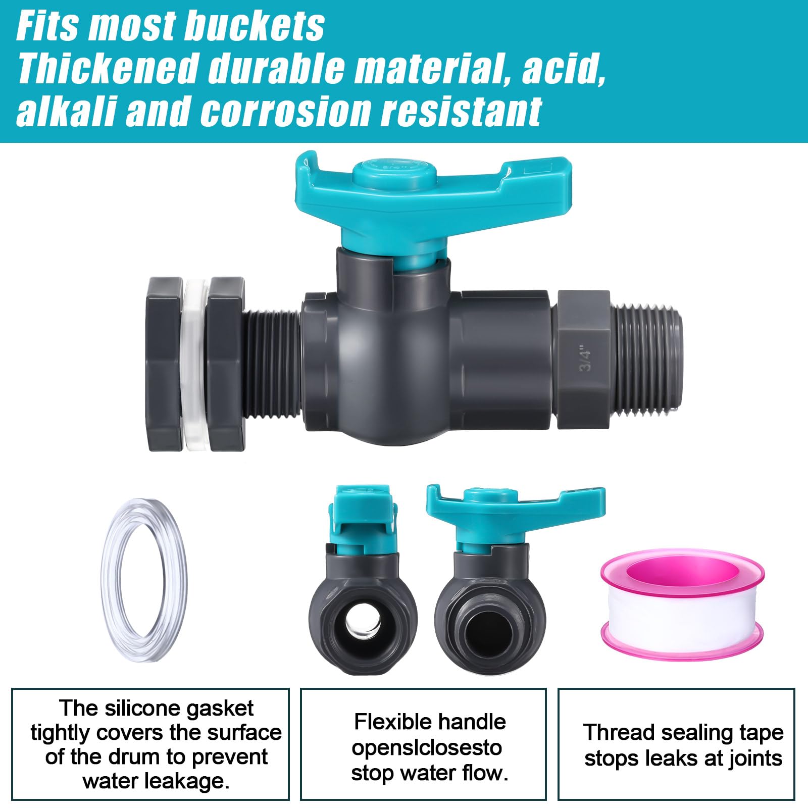 2 set di connettori deviatori da 3/4 pollici, per barile d'acqua in PVC, kit di connettori per tubo flessibile e adattatore per rubinetto e nastro sigillante per casa, esterno (stile semplice)