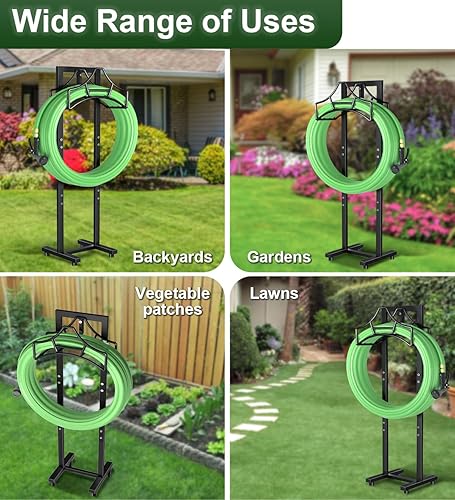 Vista 26 de Garbuildman Soporte de manguera de jardín independiente - Estante de carrete de tubo de agua de metal para exteriores, negro brillante