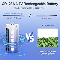 Vista 3 de Baterías de litio CR123A, 8 paquetes, 3.7 V, 800 mAh, 123 A, baterías recargables con cargador de 4 ranuras, batería CR17345 para cámara Arlo