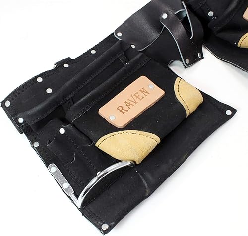 Miniatura 6 de Cinturón de herramientas de cuero de 9 bolsillos Bolsa de herramientas de taladro de martillo grande - Negro