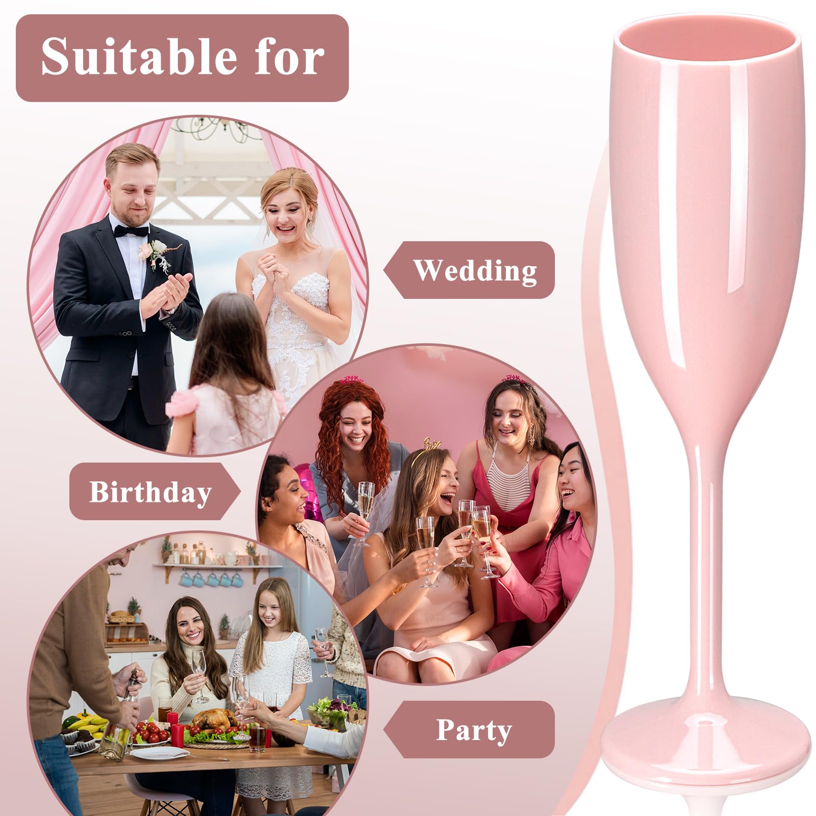 Lot de 12 flûtes à champagne réutilisables en plastique incassable pour mariage, Noël, fête d'anniversaire - 153 ml