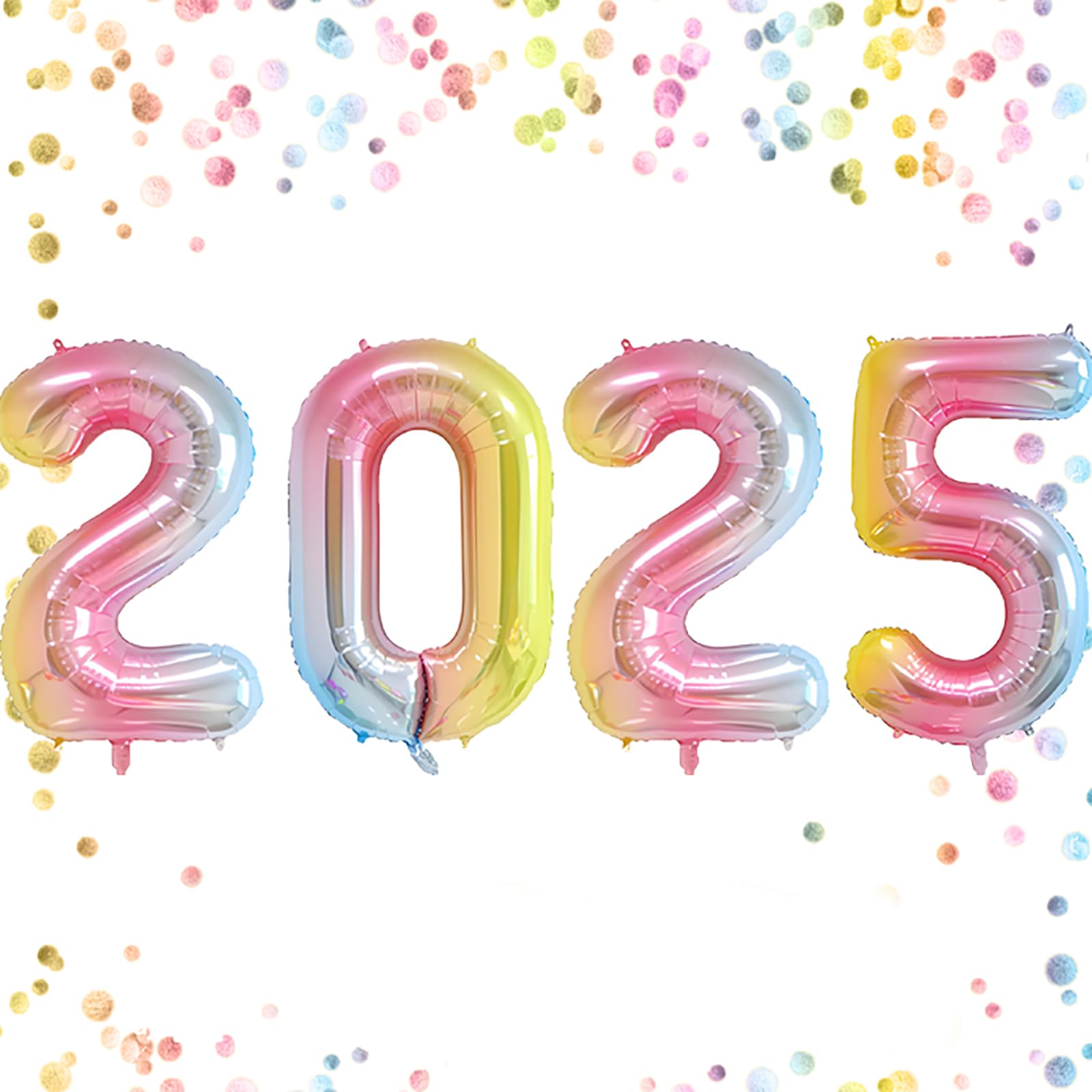 Jumbo 2025 Balloons Number 2025 Balloons 2025 Number Foil Balloons Graduation Balloons 2025 Durable Reusable Easy to Inflate for New Year Graduation Birthday&Anniversary Parties(Rainbow, 40 Inch)