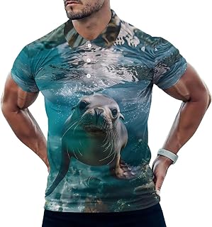 Australian Sea Lion Underwater Photo Men's Polo Shirts Summer Golf Shirt Short Sleeve Sports Shirt Top for Beach Vacation