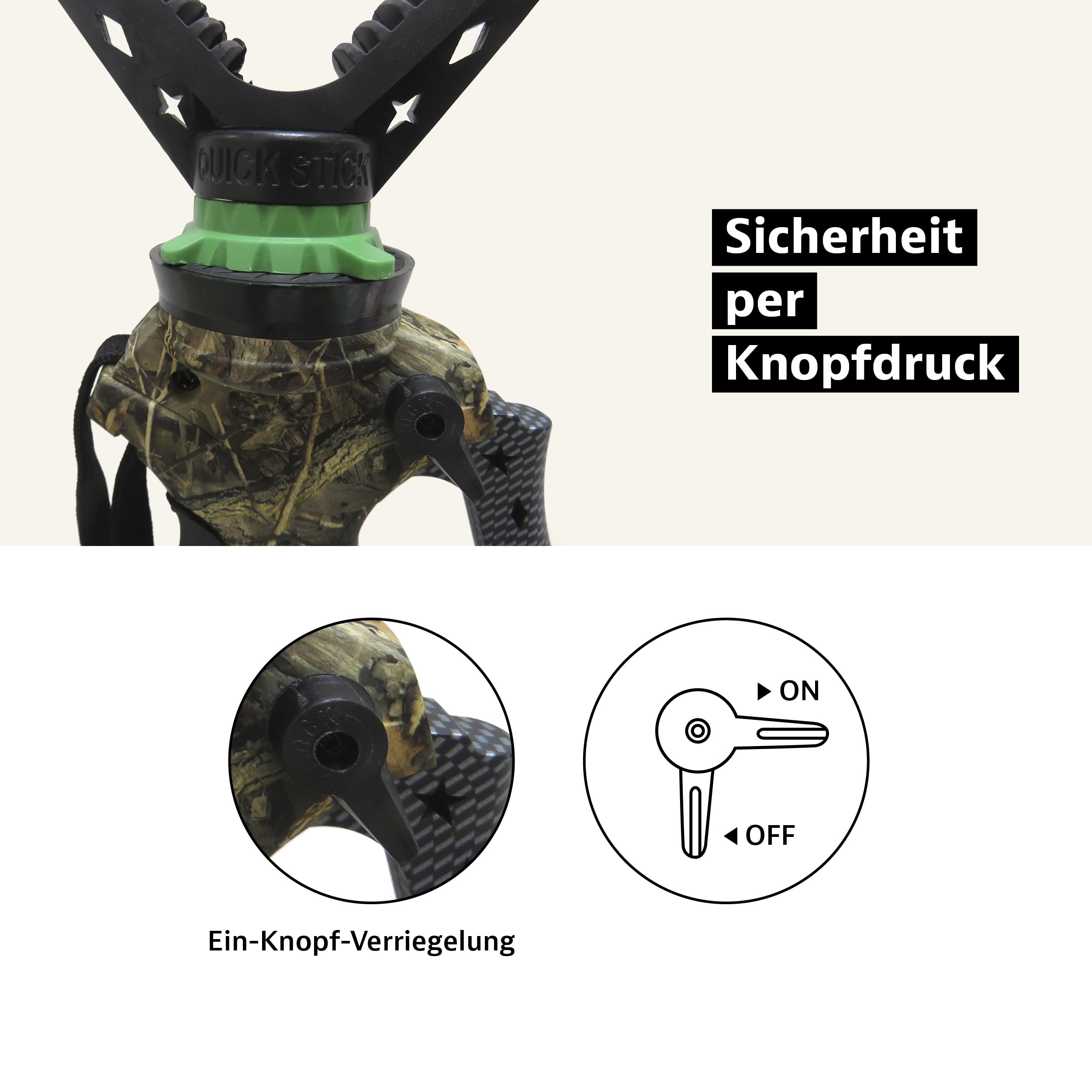Royal Hunter® - Zielstock für Jäger - Tripod Dreibein GEN 3 – V-Joke Gewehrauflage - Pirschstock und Schießstock für perfekte Balance für präzises Zielen- stufenlos verstellbar von 100cm bis 160cm