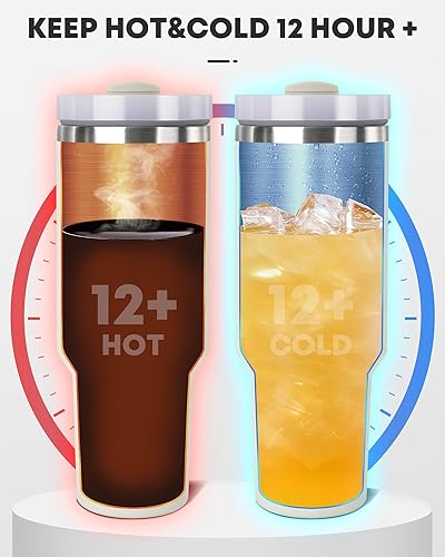 Miniatura 5 de Vasos aislados de 40 onzas con asa, popote y tapa a prueba de fugas, vasos de acero inoxidable aptos para viajes para agua, té helado o café (blanco