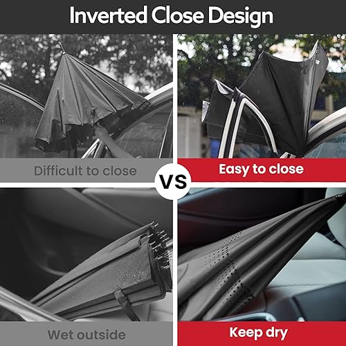 Miniatura 5 de G4Free Paraguas invertido grande de 62 pulgadas con mango en forma de C, resistente al viento, doble capa al revés, paraguas de lluvia para