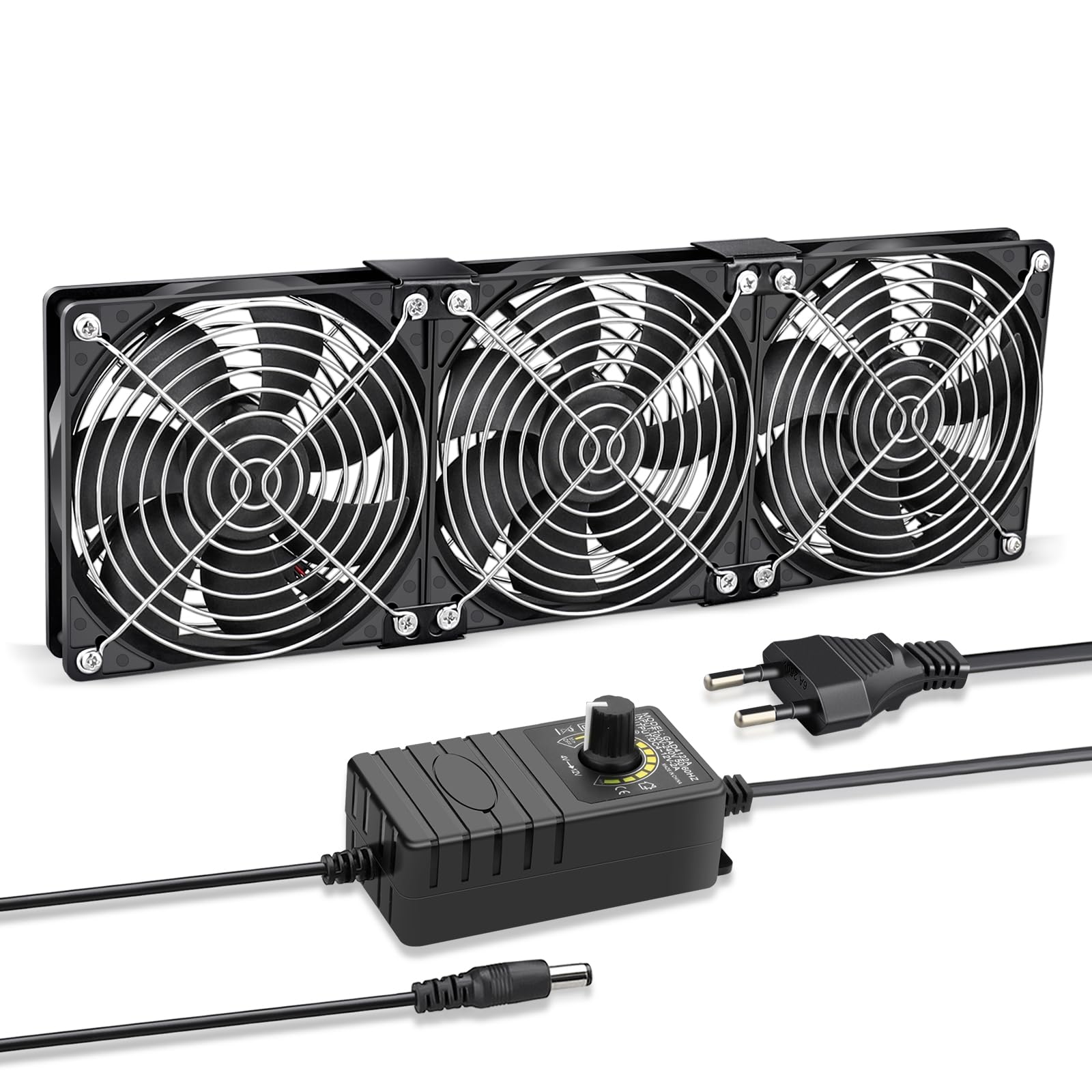 Lot de 3 ventilateurs de 120 mm, CA 220 et 240 V, avec contrôle de vitesse jusqu’à 12 V, double roulement à billes, pour station de travail, cabinet, châssis, serveur