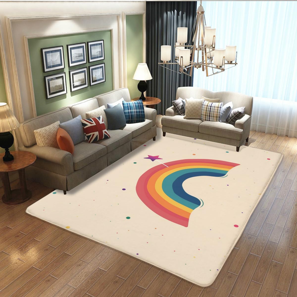 Soft Children's Rug, Washable Space Floor mat, Non-Slip Cute Rainbow Bridge Carpet for Living Room, Children's Classroom, playroom mat or Children's Bedroom Carpet Bathroom Rainbow Rug 24x36inch