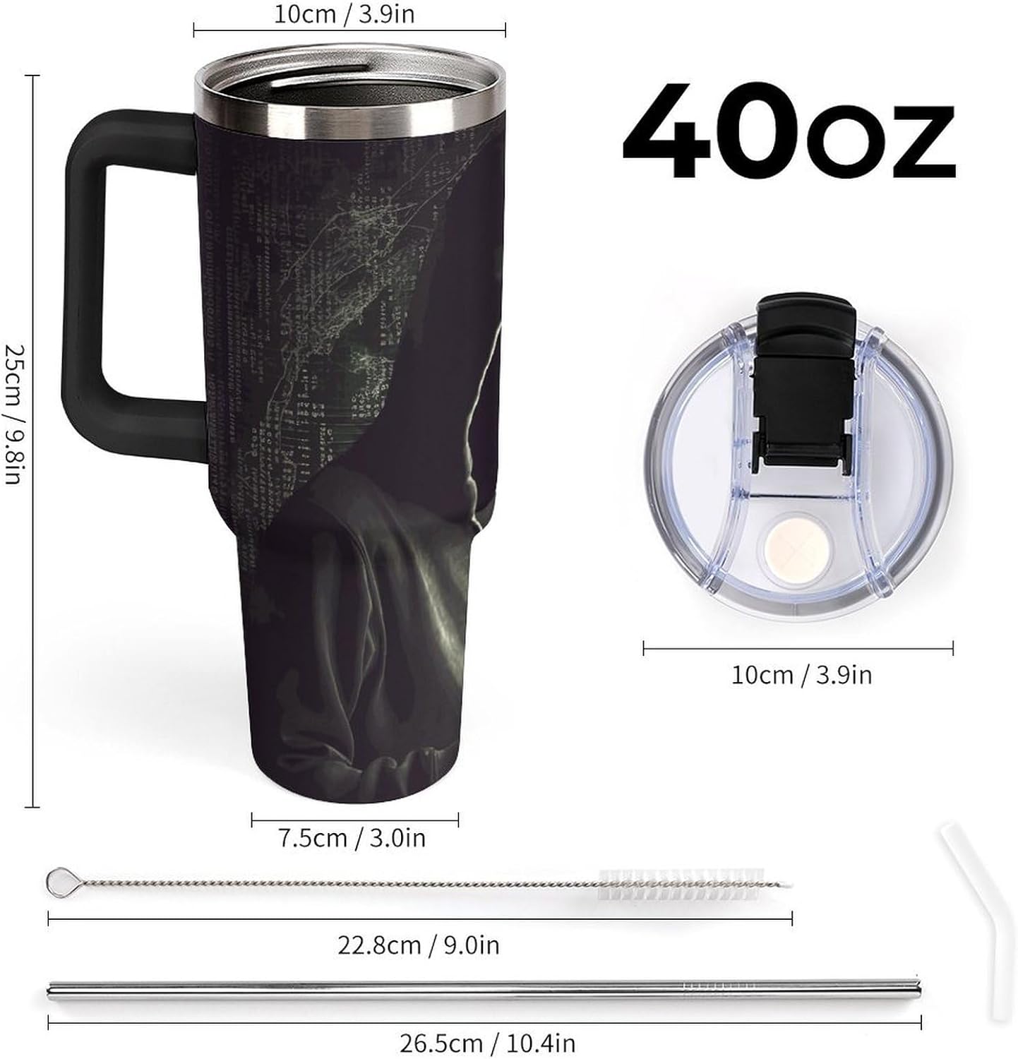40 Oz Tumbler with Straw And Lid Hacker Insulated Travel Coffee Mug Stainless Steel Water Bottle Vacuum Insulated Tumblers for Sport Work Car Travel Weekends