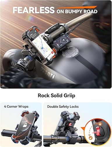 Miniatura 19 de JOYROOM Soporte de teléfono para motocicleta, [1s bloqueo automático] [100 mph militar antivibraciones] Soporte de teléfono de bicicleta para Negro