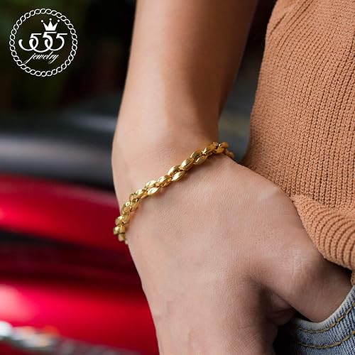 Miniatura 3 de 555Jewelry Pulsera unisex de cadena de eslabones de grano de café hueco de acero inoxidable