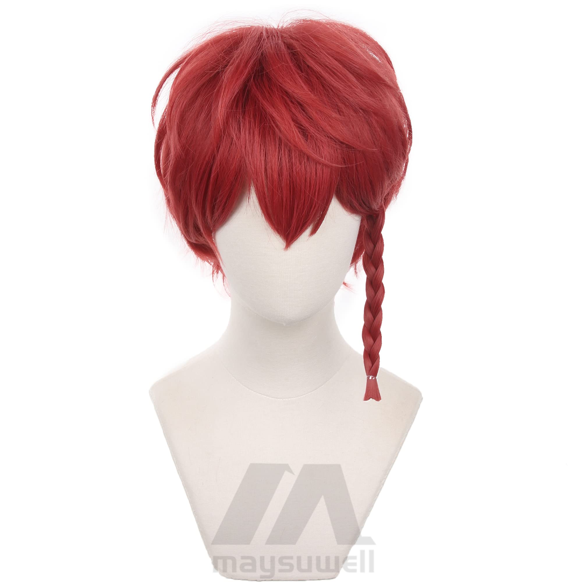 Unisex Red Thick Braids Short Wig for Men Women Halloween Christmas Conventions Cos Anime Party Replacement Synthetic Fabric Hair - Image 2