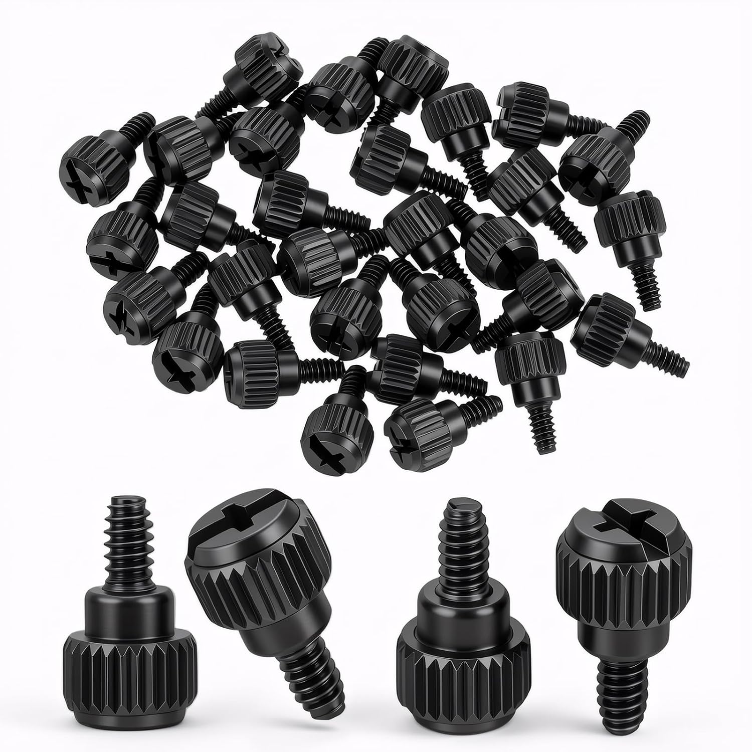 30Pcs Computer Case Thumb Screws(6-32Thread, M3.5x6), Black PC Case Thumb Screw, Computer Cases Screws for Cover/Power Supply/PCI Slots/Hard Drives
