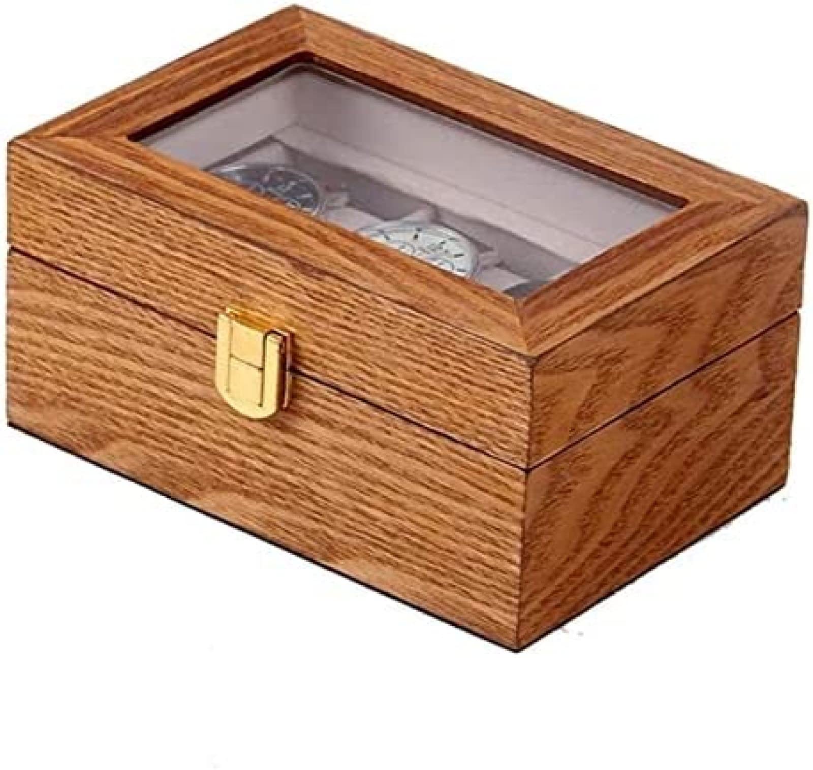 YNBSHGAA Watch Organizer Display Vintage Wood 3 Slots Watch Box Case Organizer Display Holder Clear Top Lockable,Brown,16.5X11X8cm,Brown-16.5X11X8cm