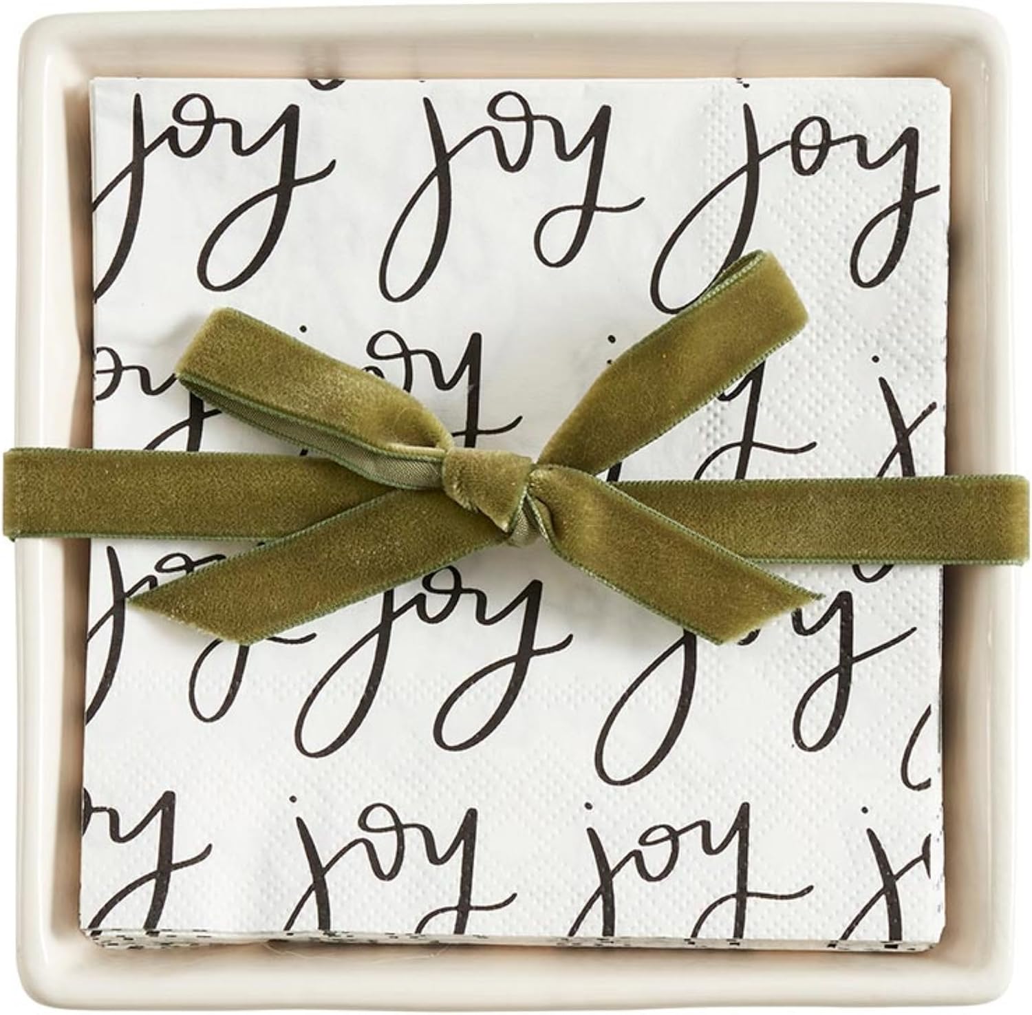 Santa Barbara Design Studio Christmas Cocktail Paper Napkins and Ceramic Napkin Holder Tray Gift Set, 5.75" Square, Joy to the World