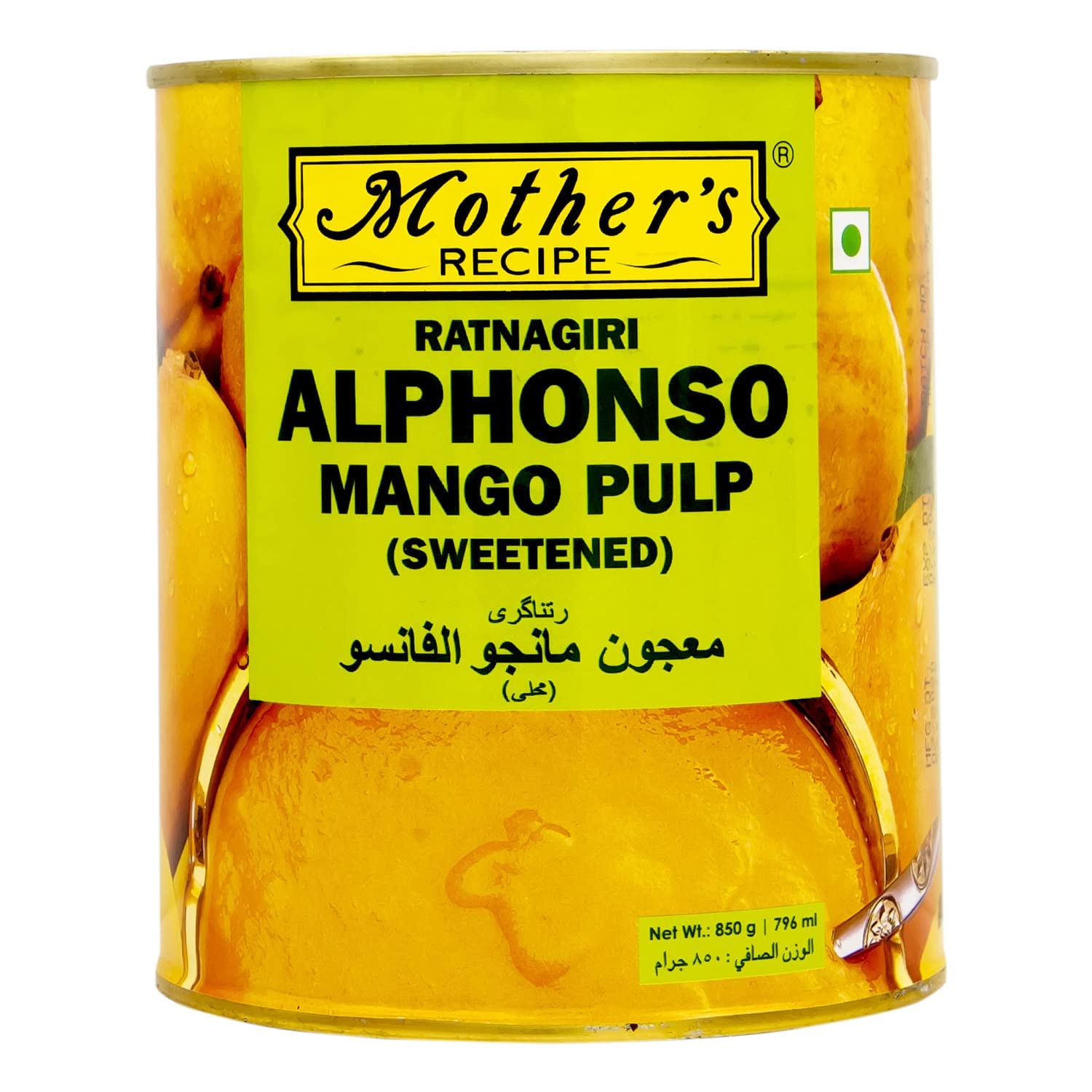 Mother's RECIPE Ratnagiri Alphonso Mango Pulp Sweetened 850g