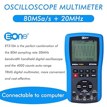 EONE ET310A Computer Oscilloscope Multimeter, PC Connectable, Handheld Digital USB Oscilloscopes Kit Multimeters, 80M Sampling Rate 20MHz Bandwidth, Automatic Waveform Capture