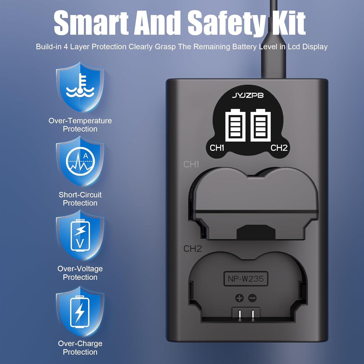 JYJZPB NP-W235 Battery Fit for Fujifilm XT4, X-T5, NP-W235 Dual Battery Charger for Fujifilm X-T4, VG-XT4, XT5, X-S20, GFX50S II, GFX100S, X-H2, X-H2S Battery 2250mAh - Image 8