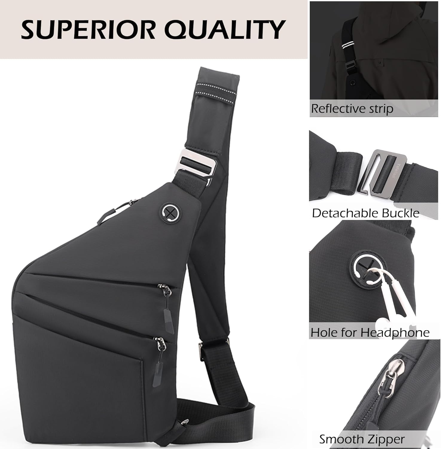 Anti Theft Crossbody Bags for Women Men, Multi-Pocket Shoulder Bag, Slim Sling Bags with 2 RFID Blocking Card - Image 6