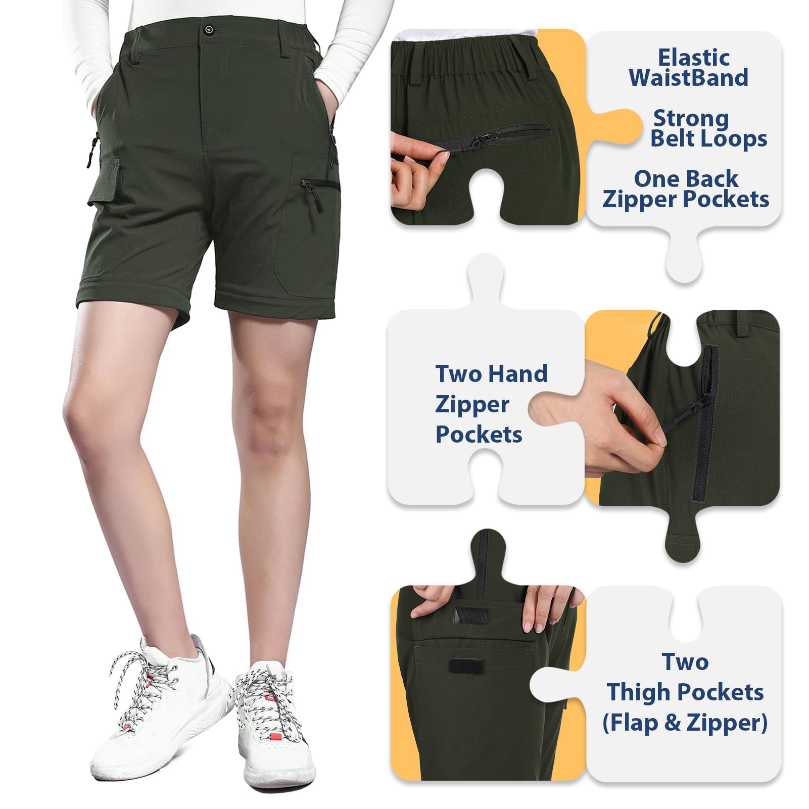 Hiauspor Pantalones de Senderismo para Mujer Convertibles Trekking Montaña Ligeros con Cremallera Secado Rápido Pantalon Elásticos para Exteriores UPF 50+