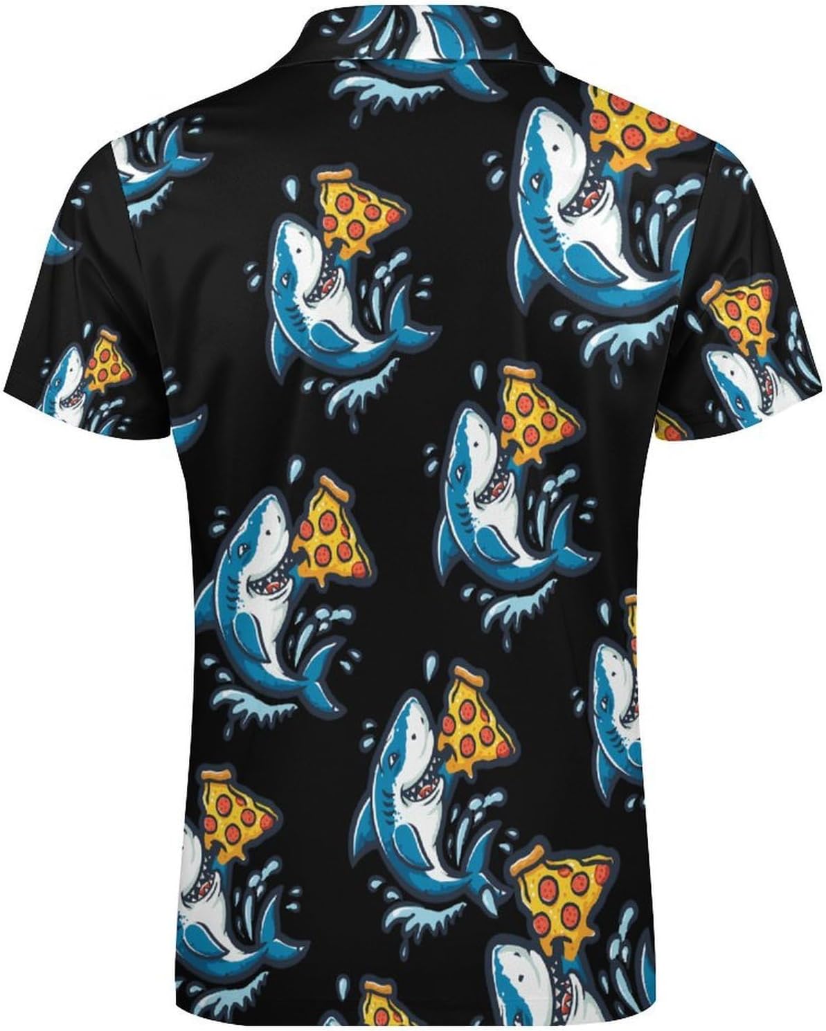 Shark Pizza Men's Polo Shirts Golf Short Sleeve Tops | Casual Workout,Golf T-Shirt,Zippered Tee,Collared,Print