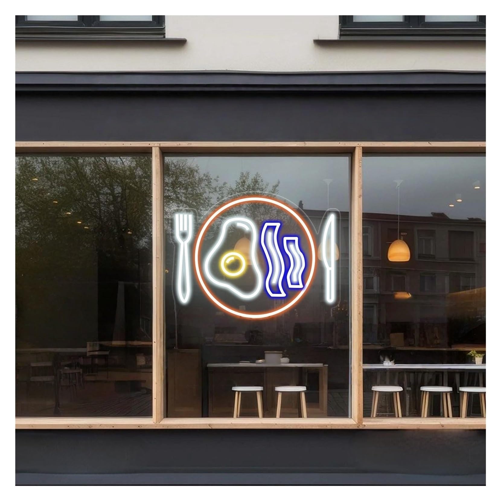 Rongch A Hanging Rt Signs Bacon & Eggs Neon Sign,Suitable For Breakfast Restaurant Kitchen Wall Decor With Dimmable 50Cm(A)