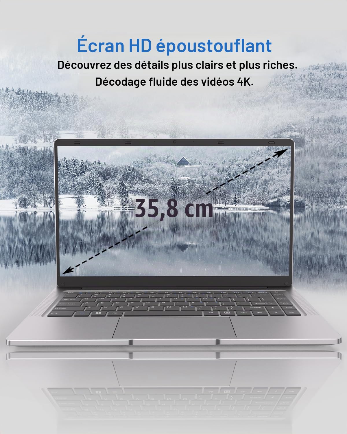 Ordinateur Portable 14 pouces 2 cœurs (jusqu’à 2,6 GHz) PC Portable 6 Go DDR4 128 Go SSD, WiFi 5G, Mini-HDMI, Design Sans Ventilateur Computer, Idéal pour Étudiants, Entreprise – Souris Incluse