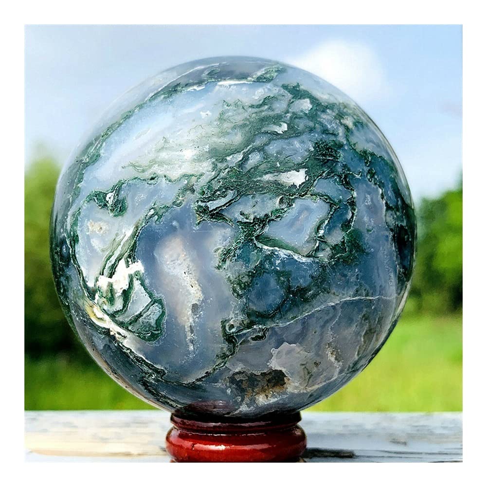 Cristal de agate mousse en sphère naturelle, l'excellence du quartz de soin 350g