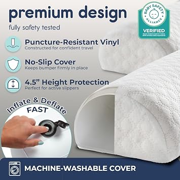 Hiccapop [2-Pack Inflatable Bed Rail for Toddlers | Portable, Blow-up Bed Bumper for King, Queen, Full, with Non-Slip Machine-Washable Cover | Travel Bed Rail for Hotel, Grandma's, Vacation