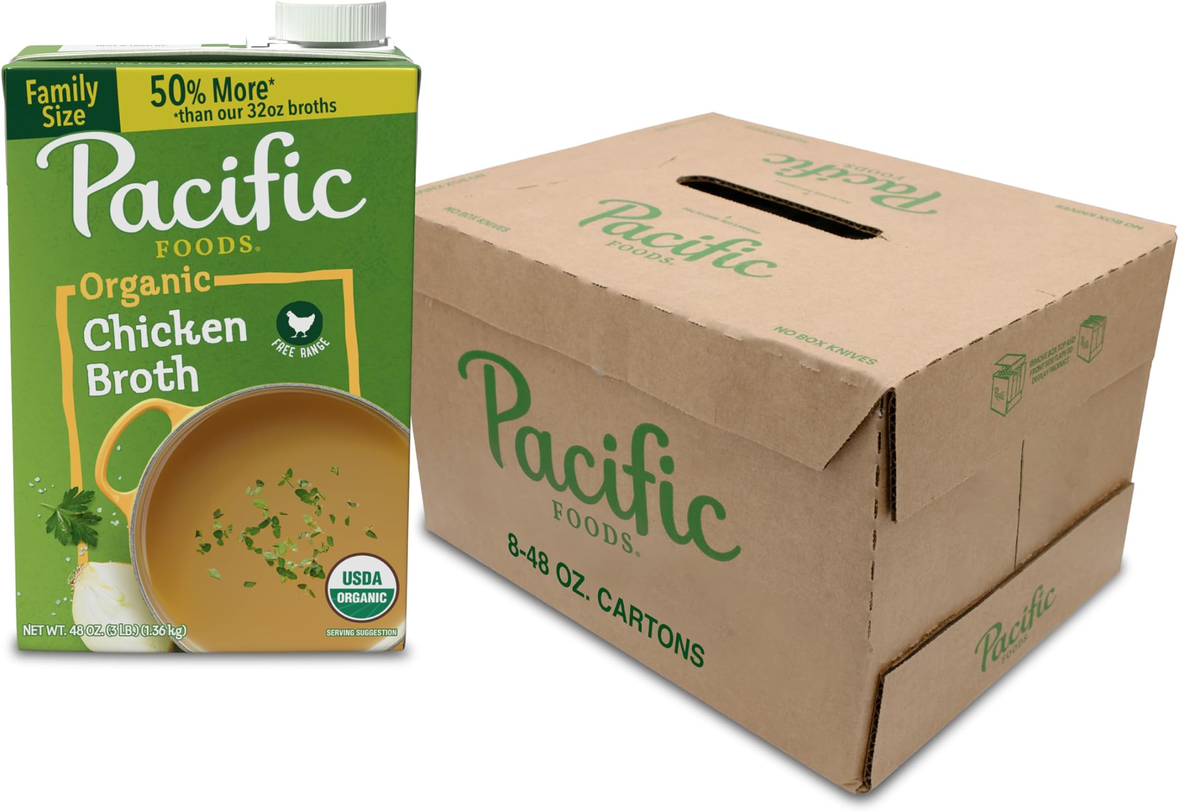 Pacific Foods Organic Chicken Broth, Free Range, Keto Friendly, USDA Certified Organic, Gluten Free & Non-GMO, 48 Ounce (Pack of 8)