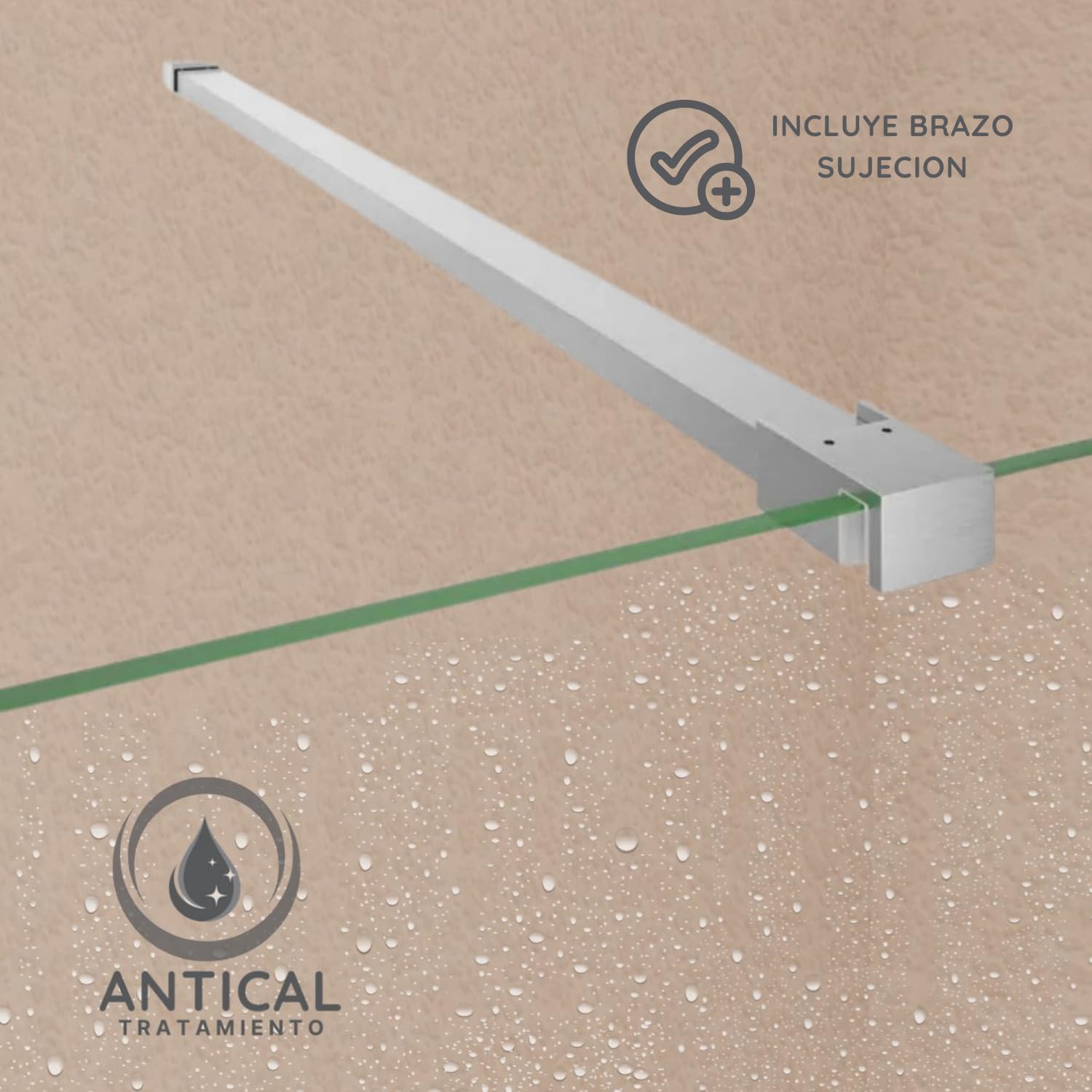 SOULHOME Mampara Panel Fijo Translucido, Fácil instalación Vidrio MATE Arenado de seguridad 8 mm antical, 110 cm ancho x 200 cm alto, Perfil CROMO