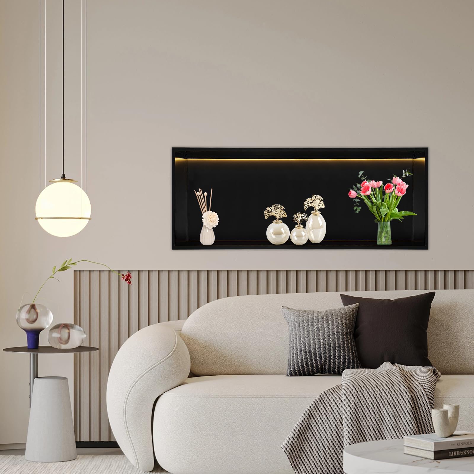 Edelstahl Duschnische: Wandnische mit LED-Licht, 70 * 28 * 12,5cm, ideal für Badezimmeraufbewahrung, Schwarz